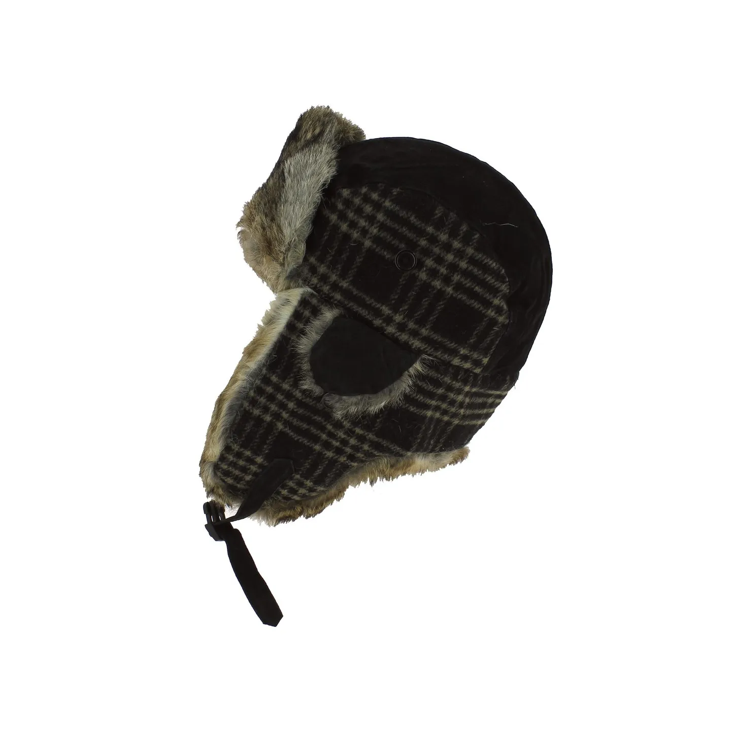 Black Leather & Rabbit Bathurst Ushanka - Traclet Reference: 2411 | Traclet Hatmakers