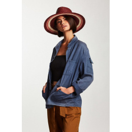 Hampton Raffia Wide-Brimmed Hat Burgundy - Brixton