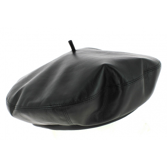 Black Leather Basque Beret - Traclet