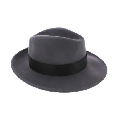 Grey Fedora Hat with black ribbon Reference: 7856 | Traclet Hat Shop