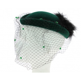 Green velvet/feather ceremony or cabaret hat