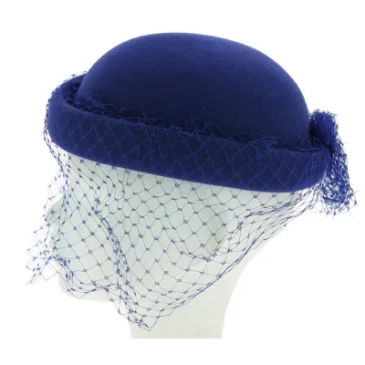 Royal blue hat with veil J. GARNIER PARIS Made in France Reference: 7891 | Traclet Hat Shop