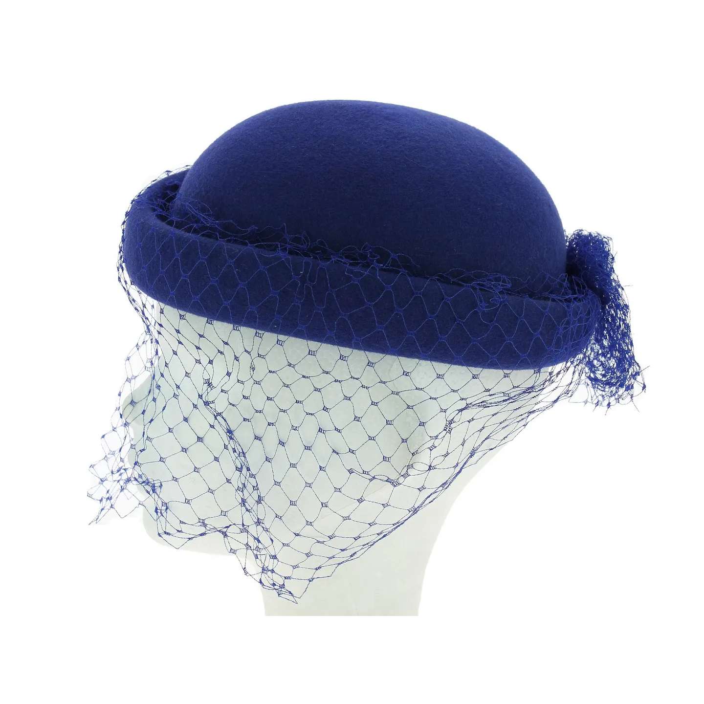Royal blue hat with veil J. GARNIER PARIS Made in France Reference: 7891 | Traclet Hat Shop