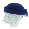 Royal blue hat with veil J. GARNIER PARIS Made in France Reference: 7891 | Traclet Hat Shop