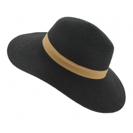 Rhodes Black Paper Straw Wide Brim Hat - Traclet