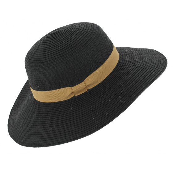 Rhodes Black Paper Straw Wide Brim Hat - Traclet