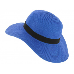 Blue Paper Straw Rhodes Wide Brim Hat - Traclet