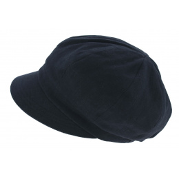 Nelya Linen Navy Newsboy Cap - Mtm