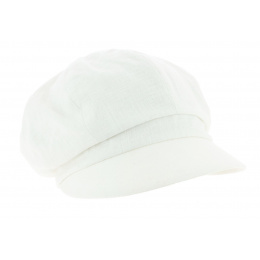 Nelya White Linen Newsboy Cap - Mtm