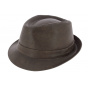 Brown Leather-Look Goody Dust Trilby Hat - Traclet