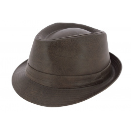 Brown Leather-Look Goody Dust Trilby Hat - Traclet