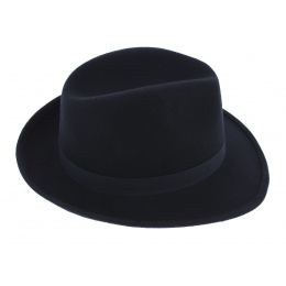 Navy Wool Felt Fedora Hat - Traclet