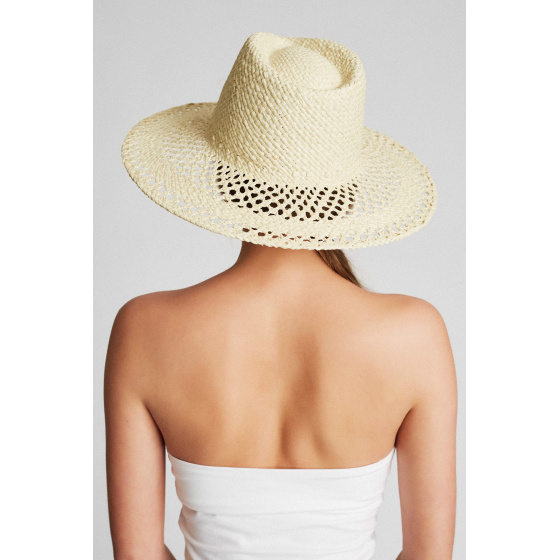 Brixton Hampton Beige Raffia Straw Fedora Hat