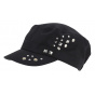 Silver Studded Black Polyester Army Cap - Traclet
