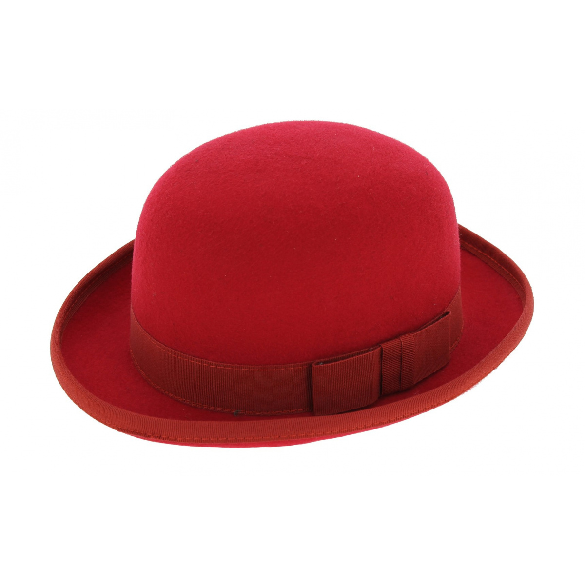 Chapeau melon - Rouge feutre laine Reference : 4869