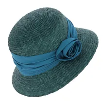 Chapeau cloche paille petrol Reference : 4681 | Chapellerie Traclet