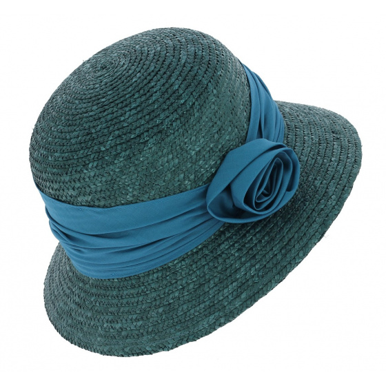Petrol straw cloche hat