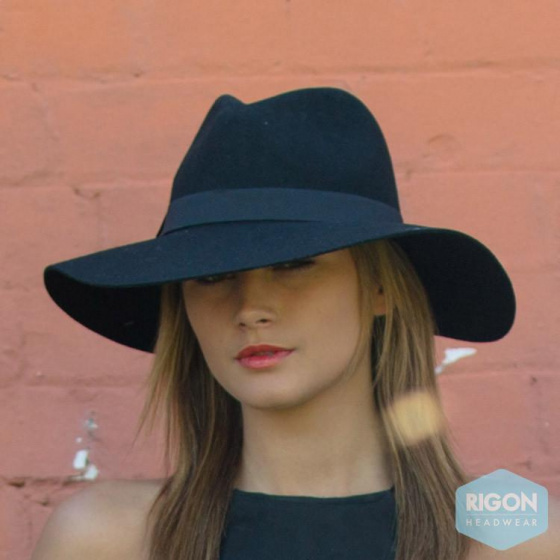 Black Wool Felt Wide-Brimmed Hat Monica - Rigon Headwear
