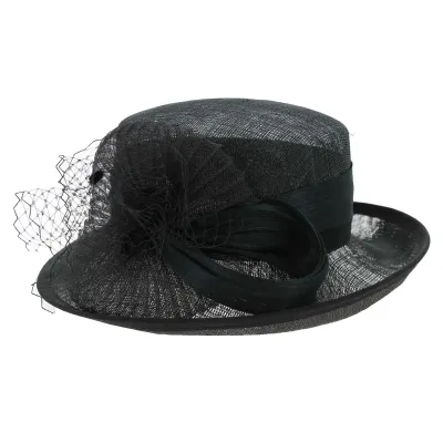 Chapeau Cérémonie Style Banquière ISA Paille Noir - Traclet