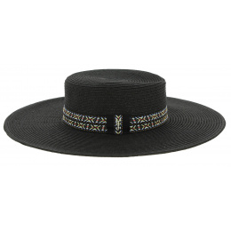 Inca Black Paper Straw Wide-Brimmed Hat - Fléchet