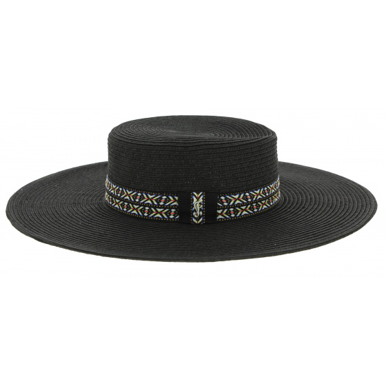 Inca Black Paper Straw Wide-Brimmed Hat - Fléchet