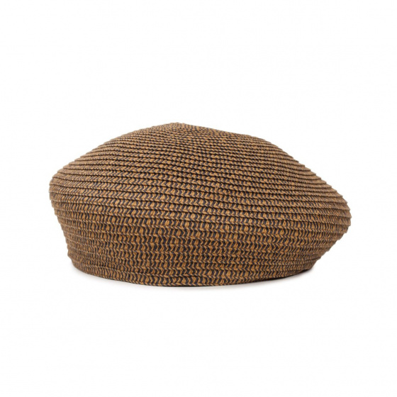 Béret Audrey Paille Papier Beige & Marine - Brixton Béret Audrey Paille Papier Beige & Marine - Brixton