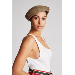 Béret Audrey Paille Papier Beige & Marine - Brixton