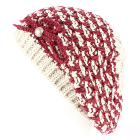 Burgundy/Beige Rosa Beret / Beanie - Traclet