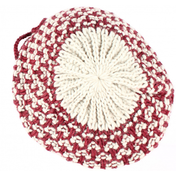 Burgundy/Beige Rosa Beret / Beanie - Traclet