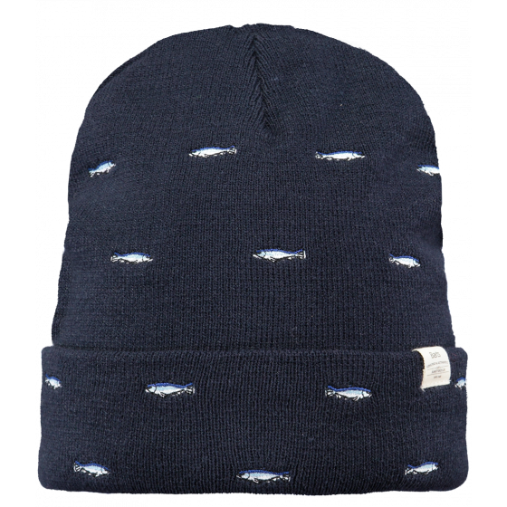 Vinson Navy Blue Fish Embroidered Beanie - Barts