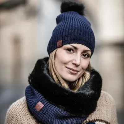 Snood Adalwolf Réversible Bleu -Buff Reference : 7630 | Chapellerie Traclet