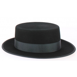 Black wool felt straw hat made in france- Traclet