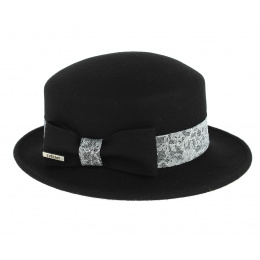 Chapeau Noir Emeline avec imprimé dentelle Blanc -Traclet