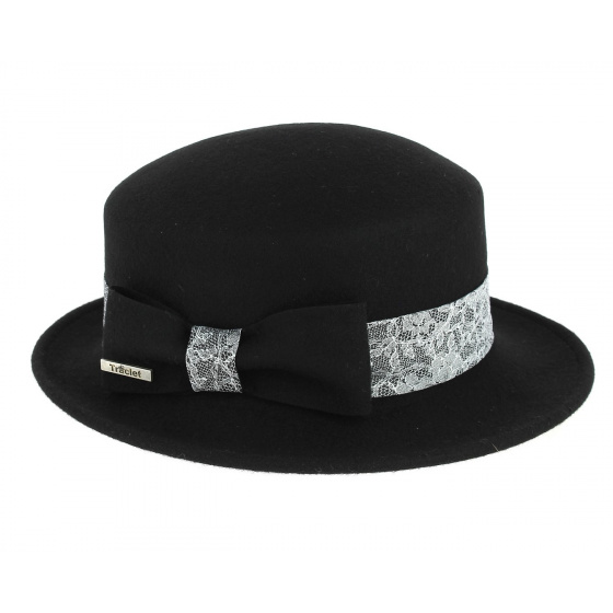 Chapeau Noir Emeline avec imprimé dentelle Blanc -Traclet
