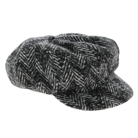 Newton Newsboy Cap in Herringbone Print Wool - Traclet