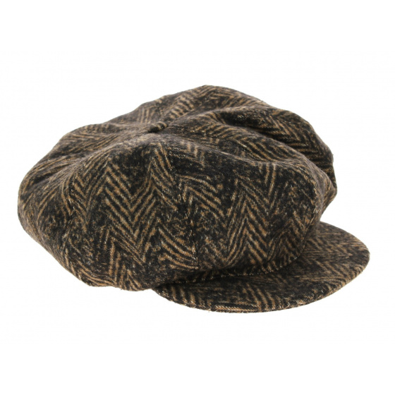 Lynn Wool Newsboy Cap with Herringbone Print - Traclet