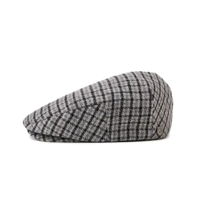 Gray Houndstooth Hooligan Flat Cap - Brixton Reference: 8498 | Chapellerie Traclet