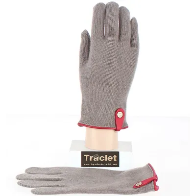 Gants Tactiles Séville Laine & Cachemire Taupe/Rouge- Traclet Reference : 8516 | Chapellerie Traclet