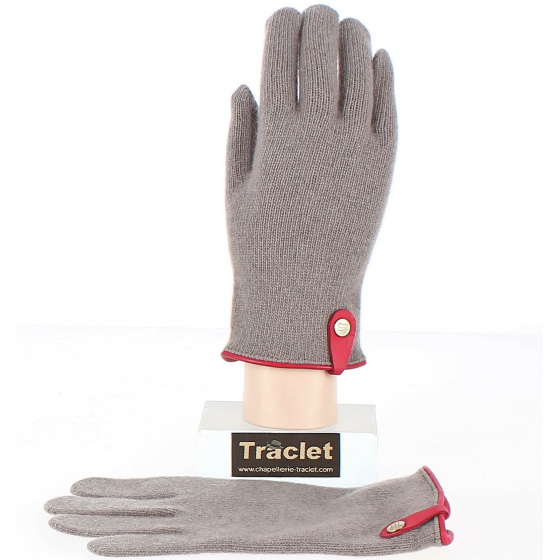 Seville Tactile Gloves Wool & Cashmere Taupe/Red- Traclet