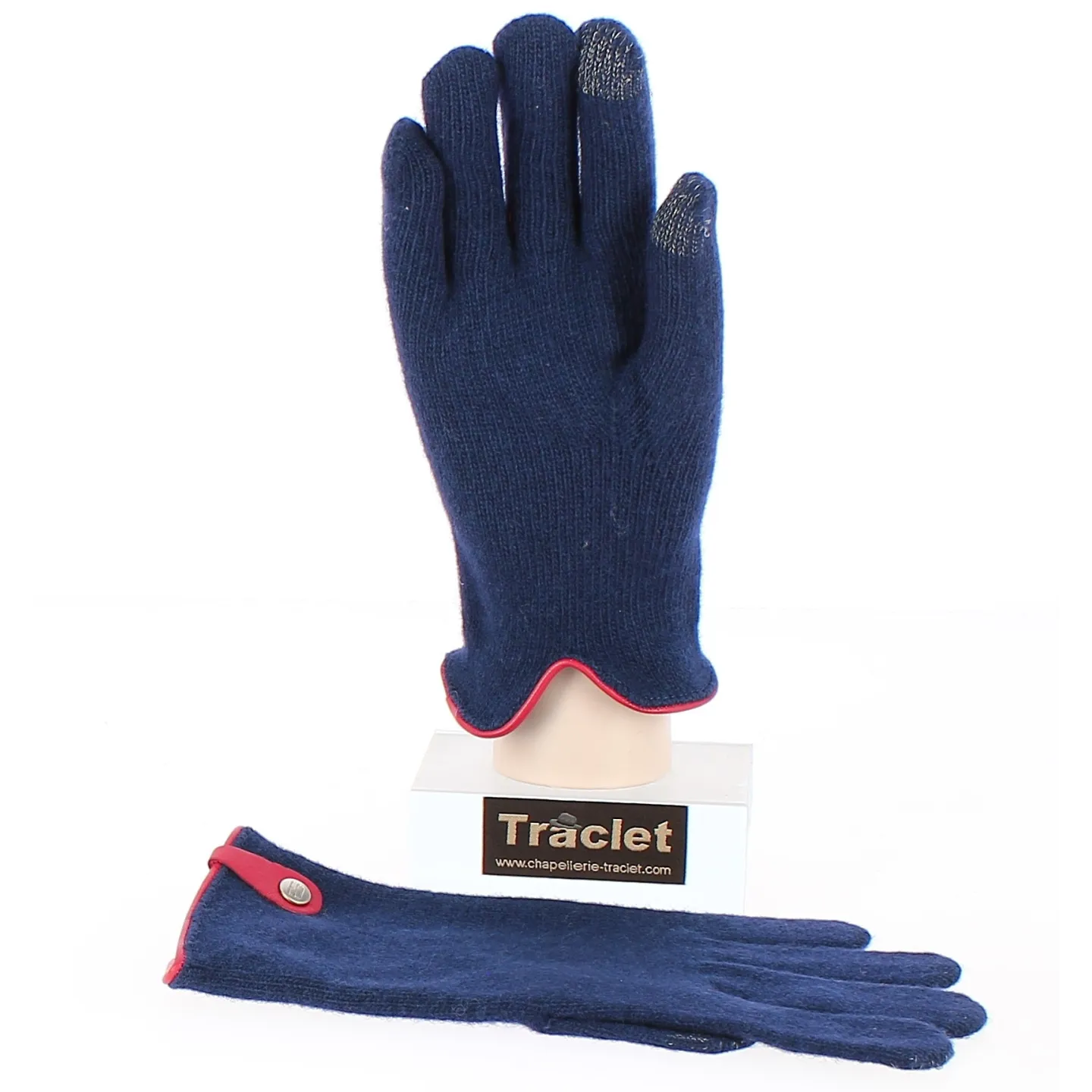 Gants Tactiles Séville Laine & Cachemire Marine/Rouge- Traclet Reference : 8521 | Chapellerie Traclet