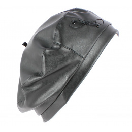Black Faux Leather Candide Beret - Traclet