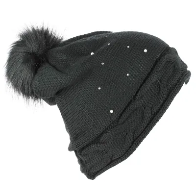 Bonnet Ramona pompon Strass Noir - Traclet Reference : 7329 | Chapellerie Traclet
