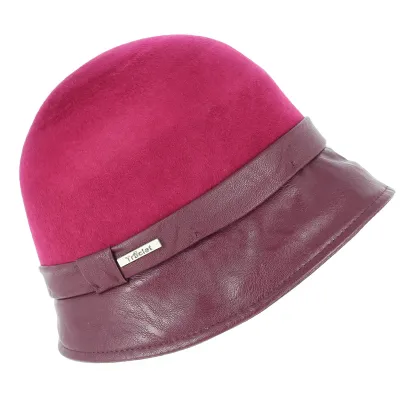 Evelina Felt Cloche Hat with Burgundy Skai Trim - Traclet Reference: 8467 | Traclet Hat Shop