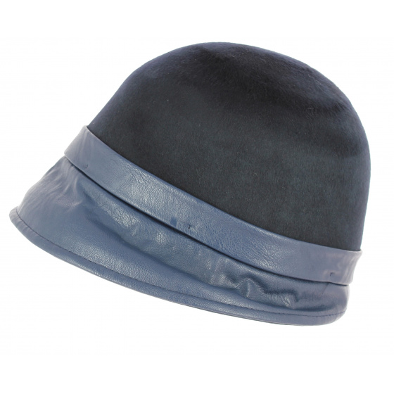 Felt Cloche Hat Evelina Navy - Traclet
