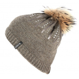 Bonnet Pompon Fourrure Betty Laine Marron - Kristo