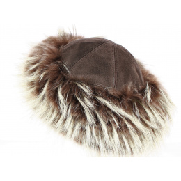 Ciadellia Leather & Fox Fur Brown Hat - Traclet
