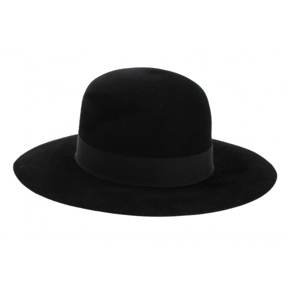 Black Lise Rabbit Felt Wide-Brimmed Hat - Fléchet