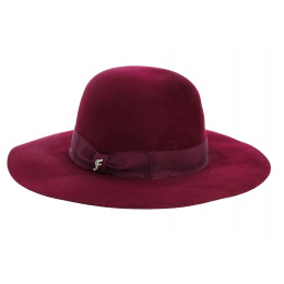 Lyne Burgundy Rabbit Felt Wide-Brim Hat - Fléchet