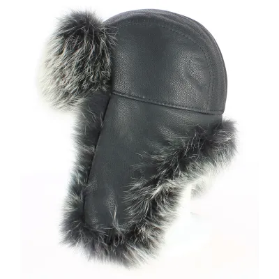 Chapka fourrure de renard et cuir Reference : 8616 | Chapellerie Traclet