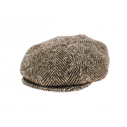 8 ribbed brown wool cap with herringbone- Traclet